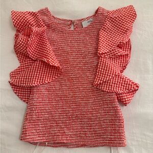 C/MEO Collective Red Gingham Ruffle Blouse
